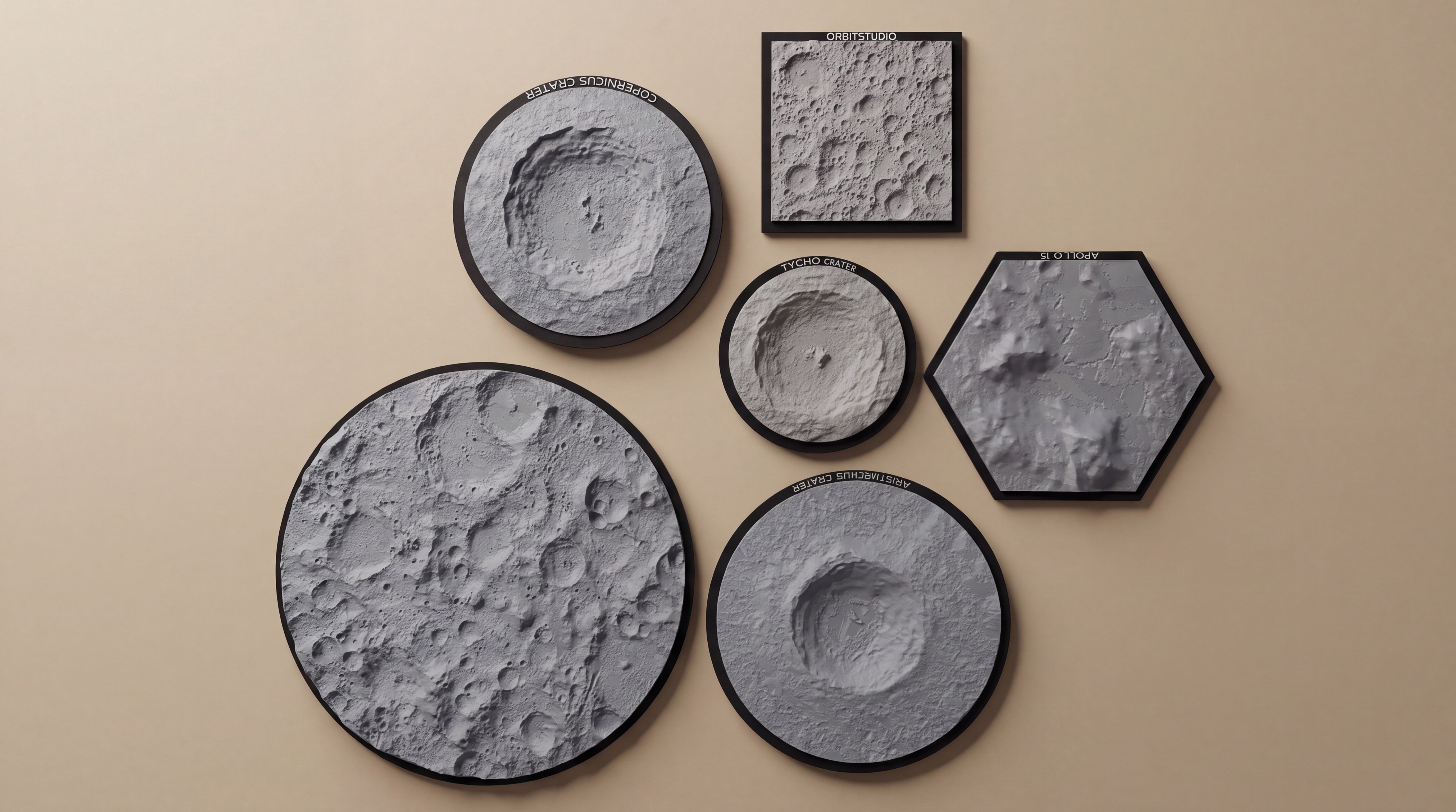 Circular Moon Ornaments 3D printed