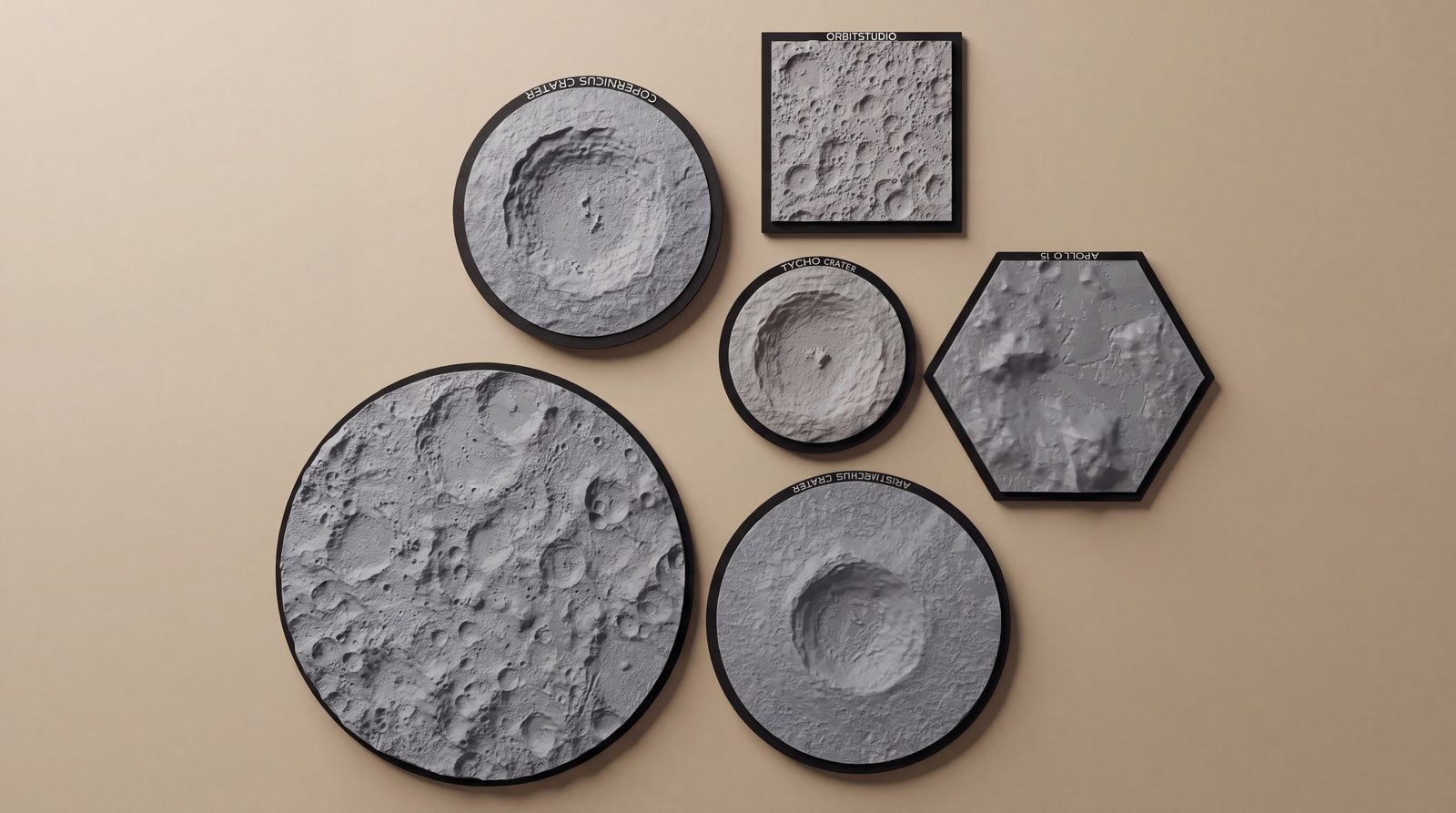 Circular Moon Ornaments 3D printed