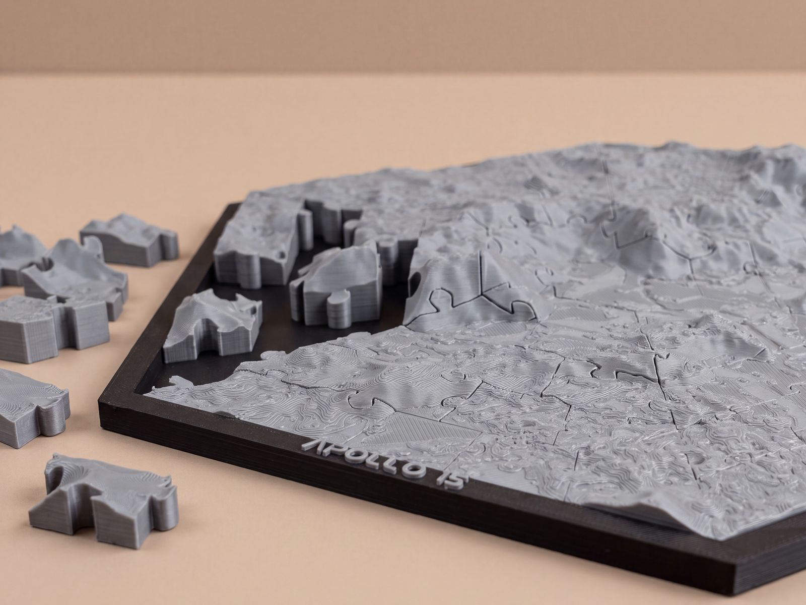 Apollo 15 lunar puzzle 3D printed, partially assembled